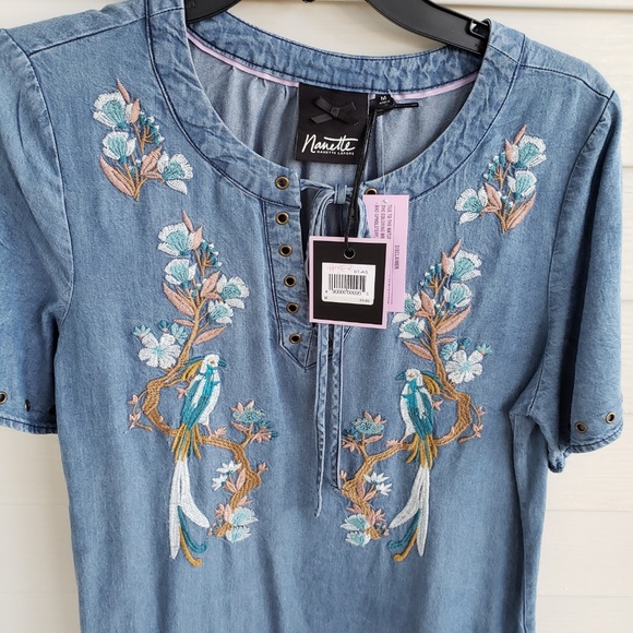 NWT Embroidered Denim looking Dress 100% Tencel - Picture 2 of 8